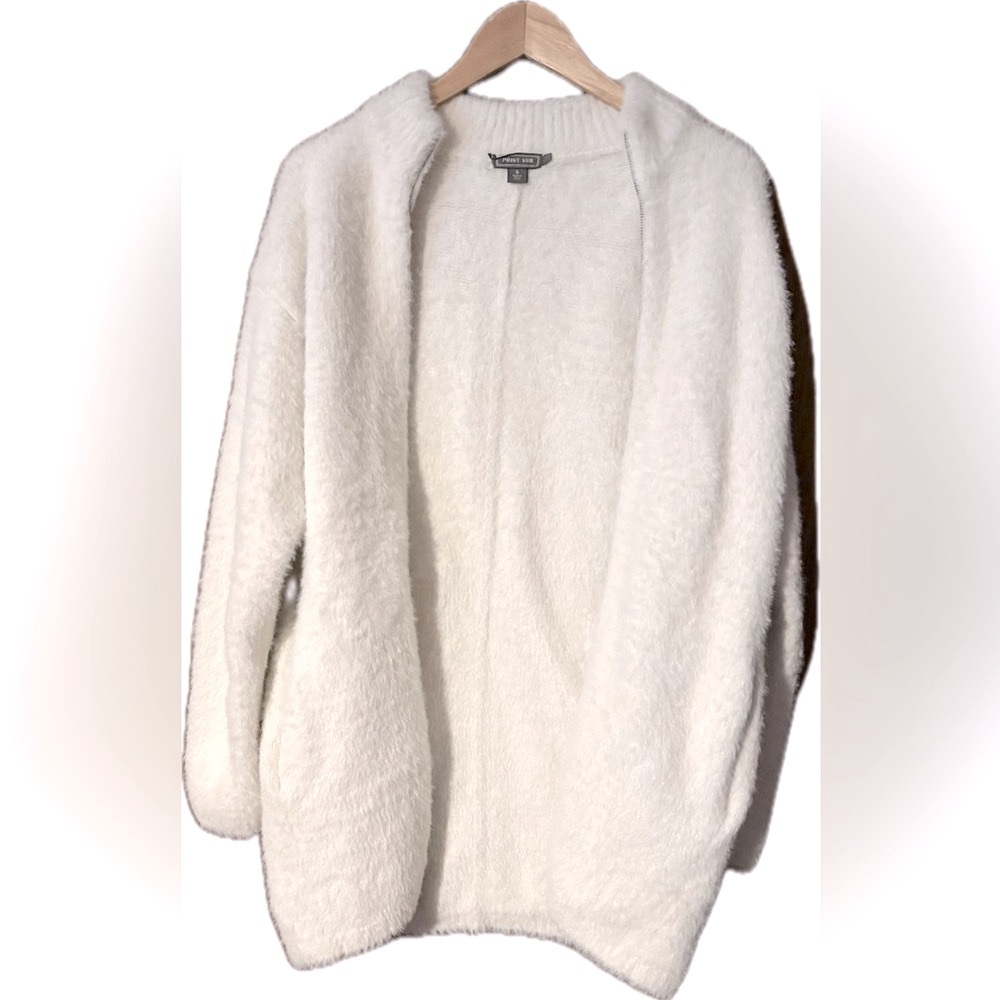 POINT SUR J CREW Cream Fuzzy Zip Up Cardigan Sweater